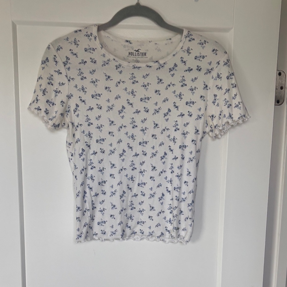 Hollister White and Blue floral baby tee